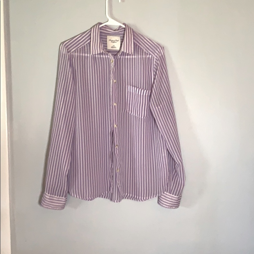 American Eagle Purple and White Strip Button Down